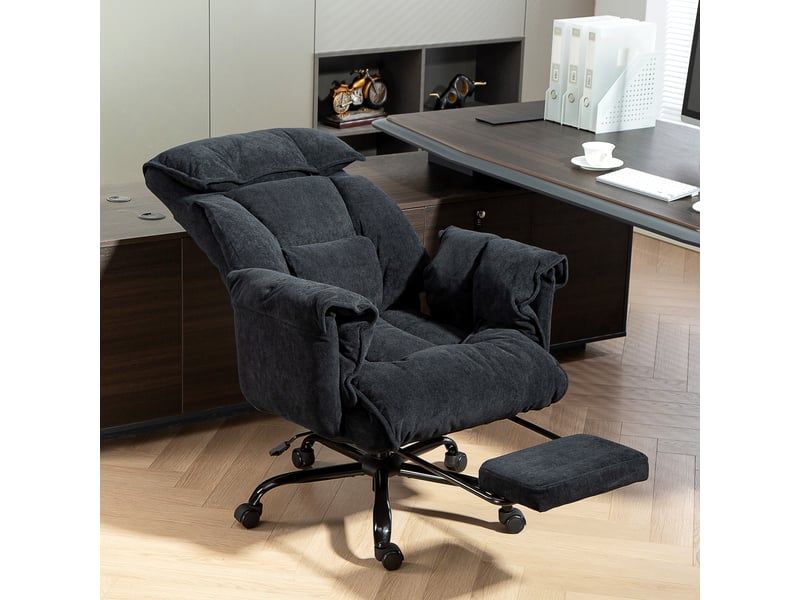  Fauteuil de bureau inclinable avec repose-pieds, dossier haut, hauteur réglable et roulettes, noir  - Conforama C