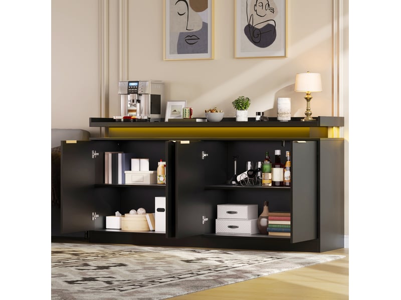 Buffet 160x39x83 cm avec éclairage led rgb contrôlé par application en mdf noir - Conforama C
