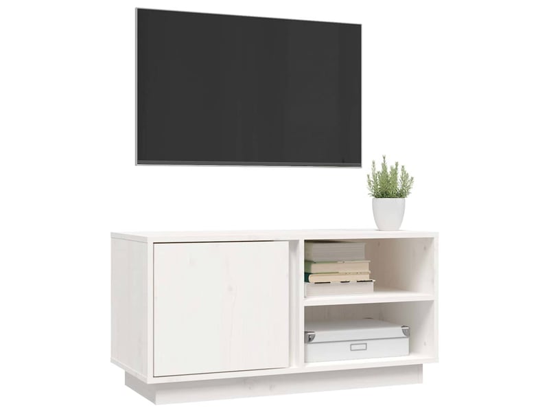  Meuble tv - banc tv - meuble de rangement blanc 80x35x40,5 cm bois de pin massif  - Conforama D