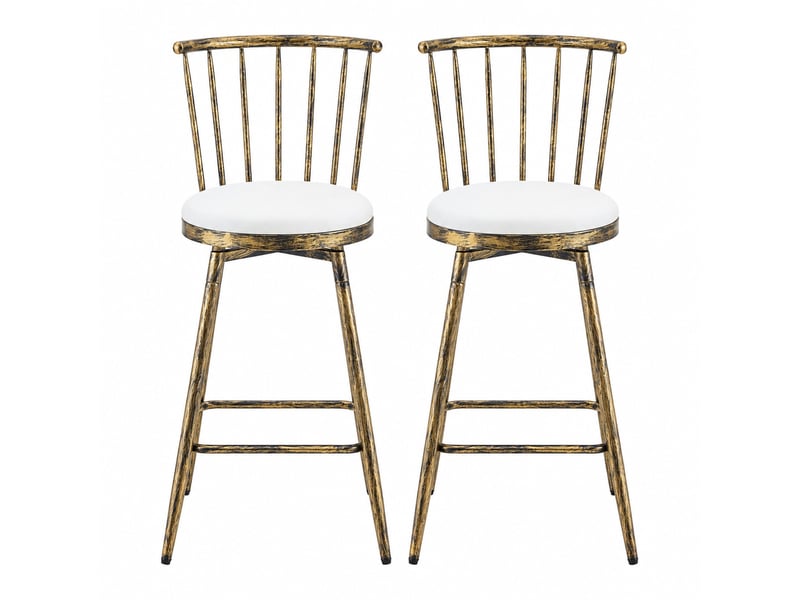  Tabouret de bar haut, chaise de bar, style windsor, dossier à barreaux, structure en métal, pu, couleur marron et blanc  - Conforama A