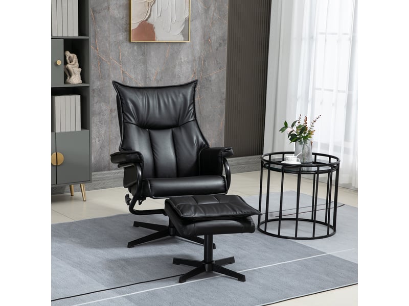  Fauteuil inclinable avec repose-pieds, pivotant, dossier inclinable, structure en acier, noir  - Conforama C
