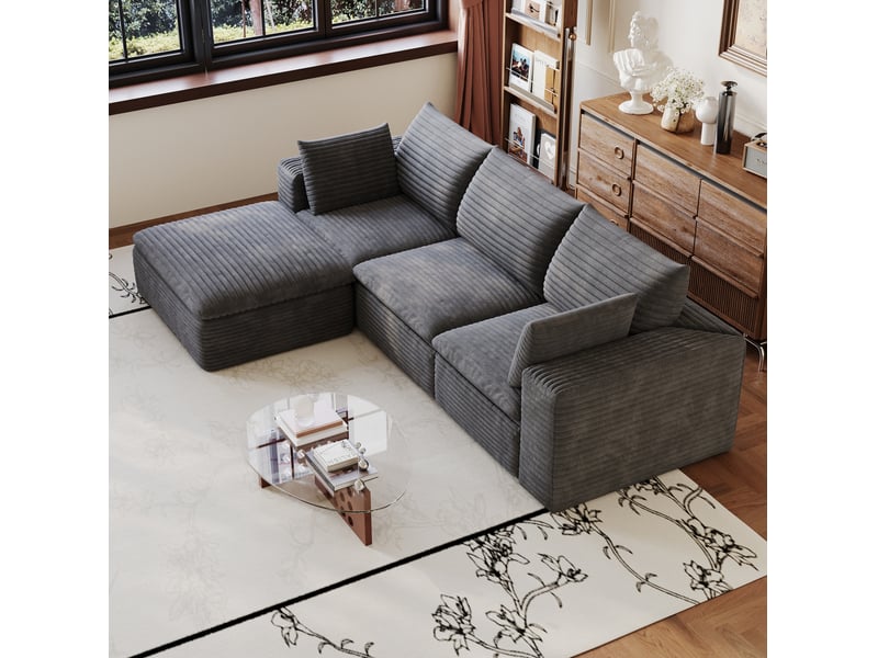  Canapé modulaire tcqpz 4 places 260 x 160 cm velours côtelé gris foncé coussins amovibles sans montage  - Conforama E