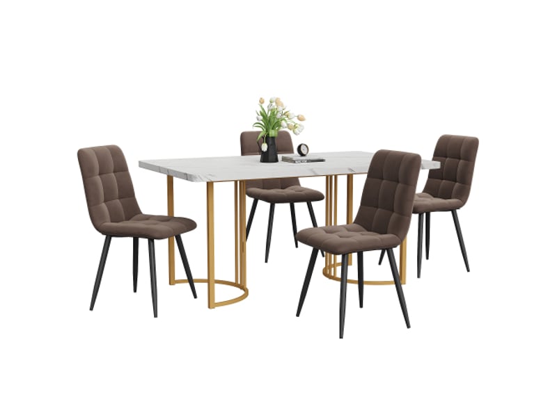  Ensemble de salle à manger, 5 pièces, avec table à manger 140 × 80 cm et de 4 chaises, mdf, marron et blanc  - Conforama A