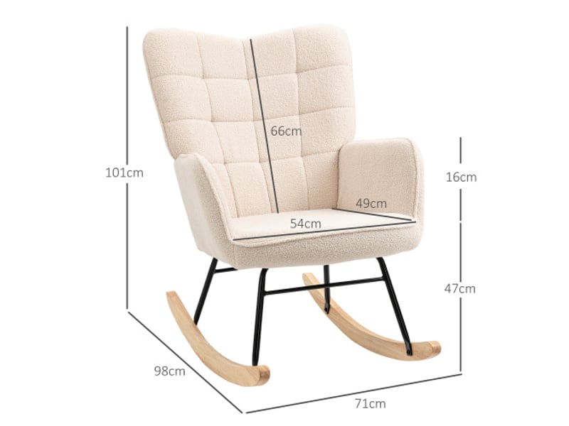  Fauteuil à bascule -fauteuil de relaxation avec polaire berbère -pour chambre à coucher - jusqu'à 120 kg - beige - 71 x 92 x 101 cm  - Conforama E