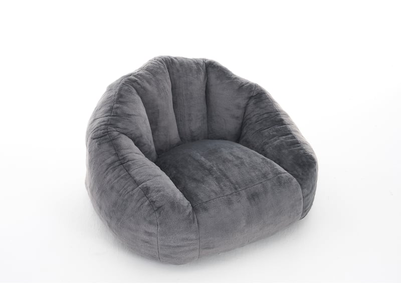 Fauteuil pouf adulte 111x123x75 cm en fausse fourrure, mousse haute densité, compressé sous vide, sans montage, siège lounge gris clair - Conforama A