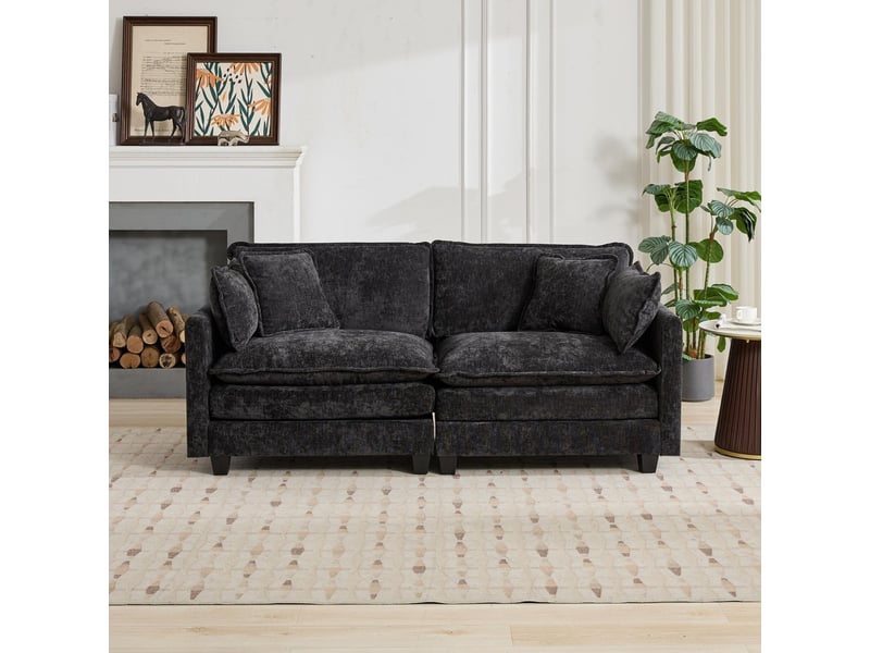  Canapé cloud loveseat moderne en tissu chenille noir double coussin rembourré  - Conforama D