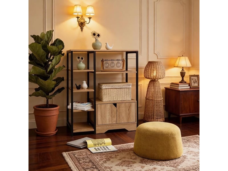  Bibliothèque avec étagères et tiroir mdf coloris chêne clair 80 x 35 x 97 cm T5828P540382 - Conforama E