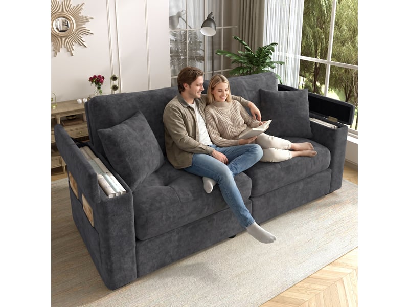 Canapé 2 places, canapé de salon, en chenille, gris foncé, design moderne, pour salon et séjour, 180 cm - Conforama A
