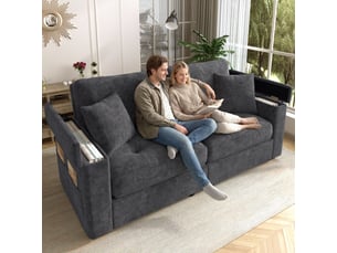 Canapé 2 places, canapé de salon, en chenille, gris foncé, design moderne, pour salon et séjour, 180 cm
