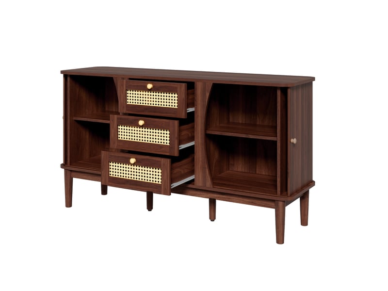  Buffet 2 portes coulissantes et 3 tiroirs 141x40x77 cm finition noyer  - Conforama R