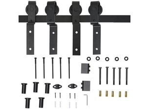 Système de porte coulissante pour porte en bois en acier carbone noir avec rail et 9 accessoires, kit de ferrure moderne pour intérieur