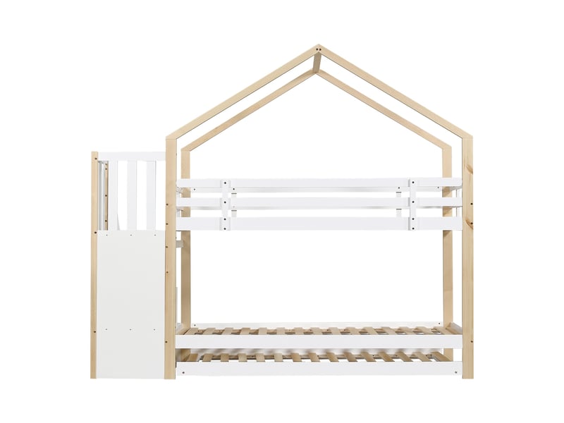  Lit superposé 2 × 90 × 200 cm avec lit gigogne 90 × 190 cm et escalier, blancnaturel IKSETERA TRADING LTD - Conforama R