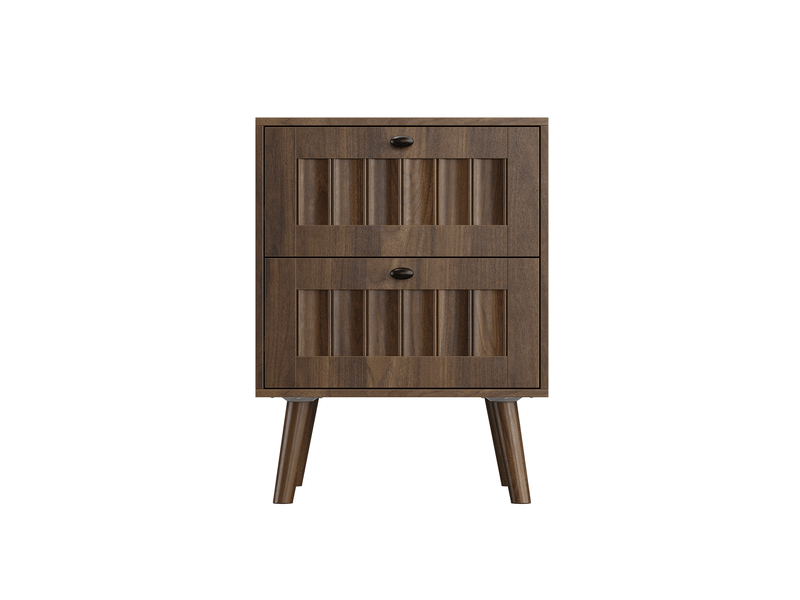 Table de chevet mid-century moderne, noyer, 2 tiroirs, pieds bois massif, 43,5 cm, rangement - Conforama A