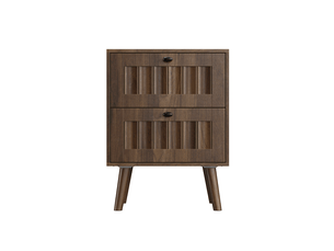 Table de chevet mid-century moderne, noyer, 2 tiroirs, pieds bois massif, 43,5 cm, rangement