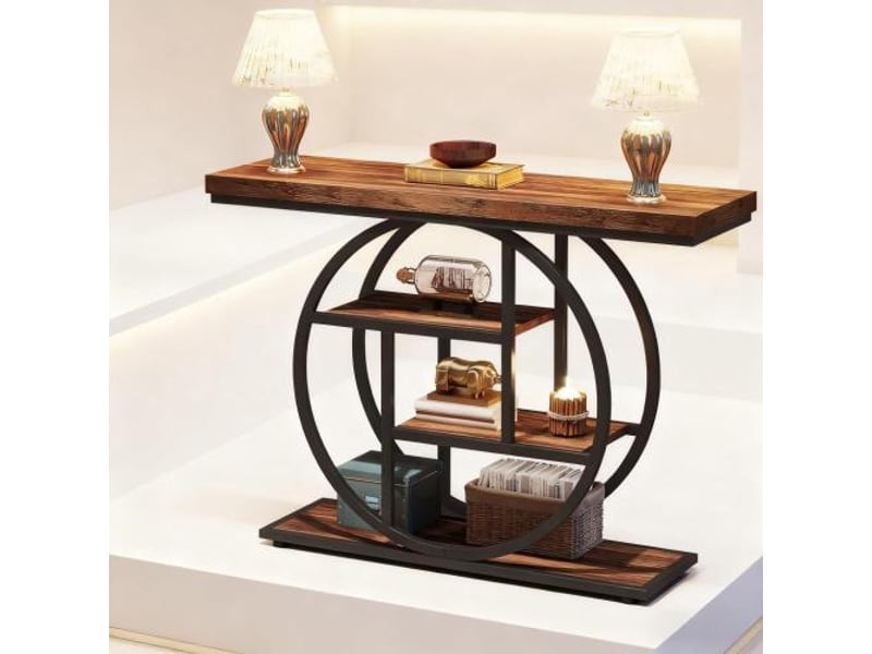  Console industrielle à 4 niveaux en bois et métal marron rustique et noir 105x30x80 cm  - Conforama B