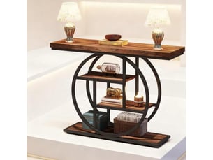 Console industrielle à 4 niveaux en bois et métal marron rustique et noir 105x30x80 cm