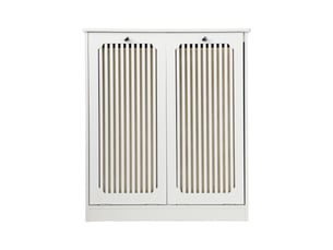Meuble de salle de bain - 66x35x76cm - panier à linge double bacs tissu portes persiennes basculantes - blanc