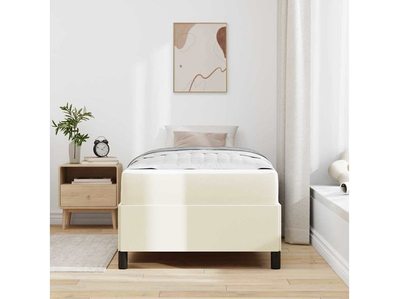  Lit simple | lit adulte | cadre de lit avec matelas crème 90x200 cm tissu  - Conforama D