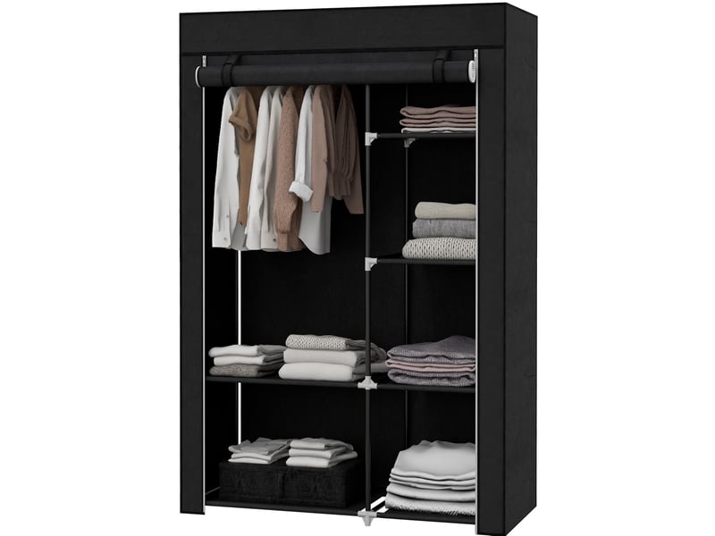  Armoire en tissu 103x43x162,5 cm 6 compartiments pliable métal noir  - Conforama A