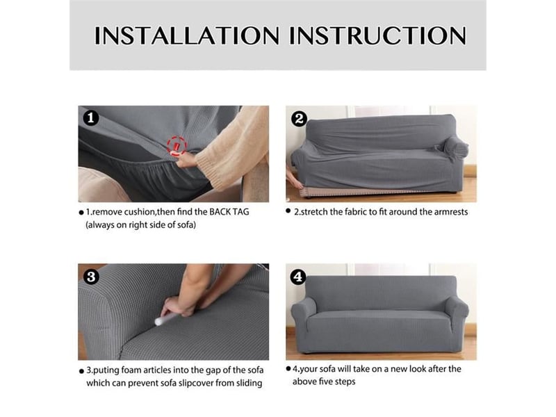  Housse canapé tout compris extensible en polaire imperméable deux places gris foncé 140-165 cm  - Conforama B