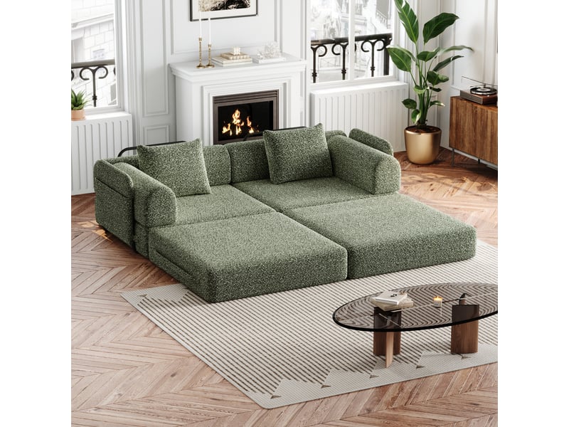  Canapé convertible - rangement dans l'accoudoir - configuration modulable - tissu chenille - vert  - Conforama C