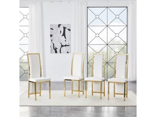 Lot de 4 chaises de salle à manger blanches avec bordure dorée, hauteur de 109 cm, cuir pu et métal