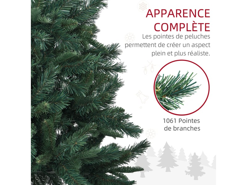  Sapin de noël artificiel 180 cm arbre de noël avec support en acier pliable, 1061 branches, décoration de noël, vert  - Conforama E