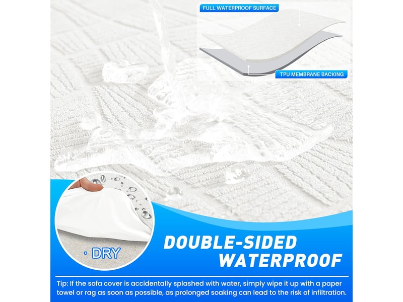  Housse de canapé imperméable 4 places avec accoudoirs crème 245-275cm  - Conforama D