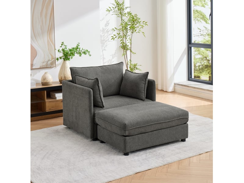  Fauteuil lounge modenvie 1 place avec pouf de rangement modulable en velours gris 149 x 103,5 x 81 cm  - Conforama D