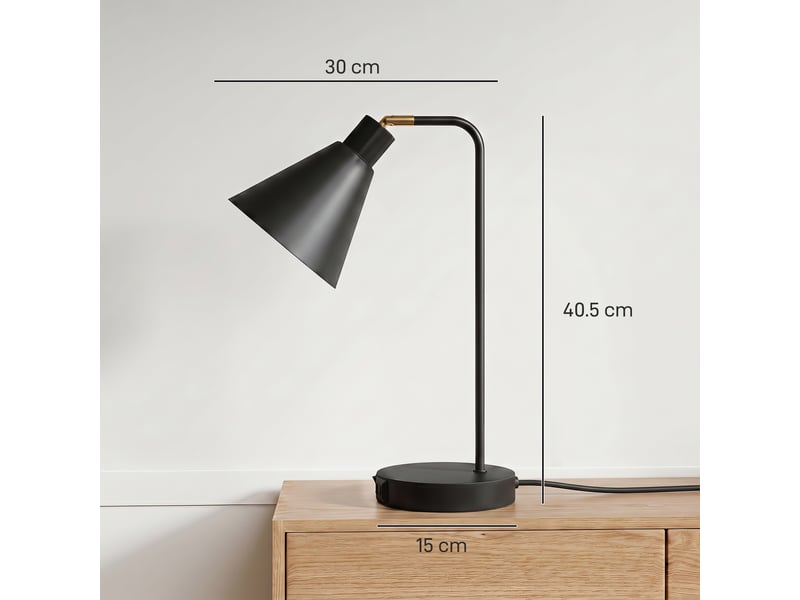  Lot de 2 lampes de table modernes en acier avec ports usb, douille e27, noires  - Conforama C