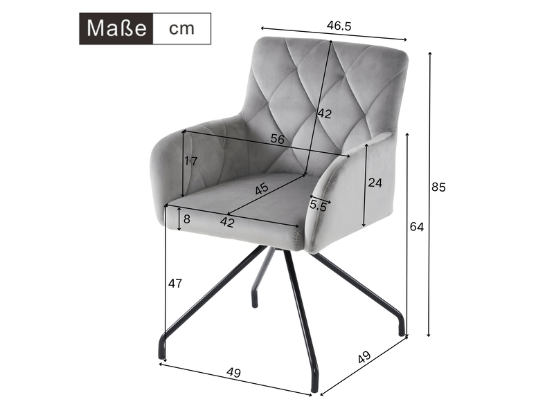  Lot de 6 chaises de salle à manger en velours gris clair avec accoudoirs  - Conforama E