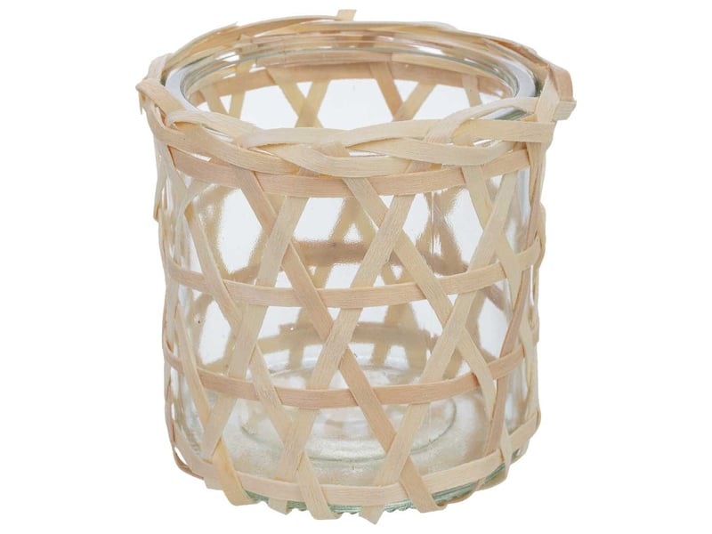  Bougeoir en verre doublé de fibres naturelles brunes, d8 x h cm  - Conforama A