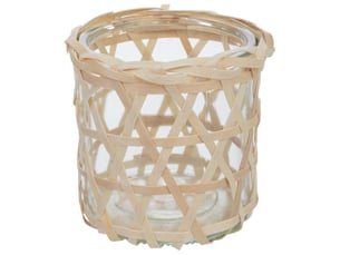 Bougeoir en verre doublé de fibres naturelles brunes, d8 x h cm