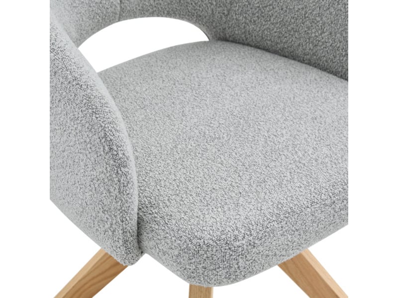  Lot de 2 chaises pivotantes chic rétro, tissu gris clair texturé, pieds bois massif, rotation 360° - salle à manger  - Conforama E