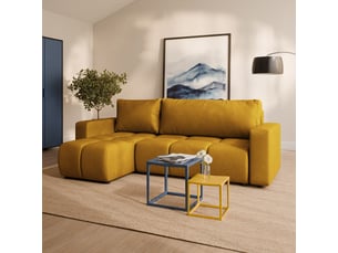 Canapé d'angle réversible convertible MASSENO  3 places Polyester jaune avec coffre de rangement