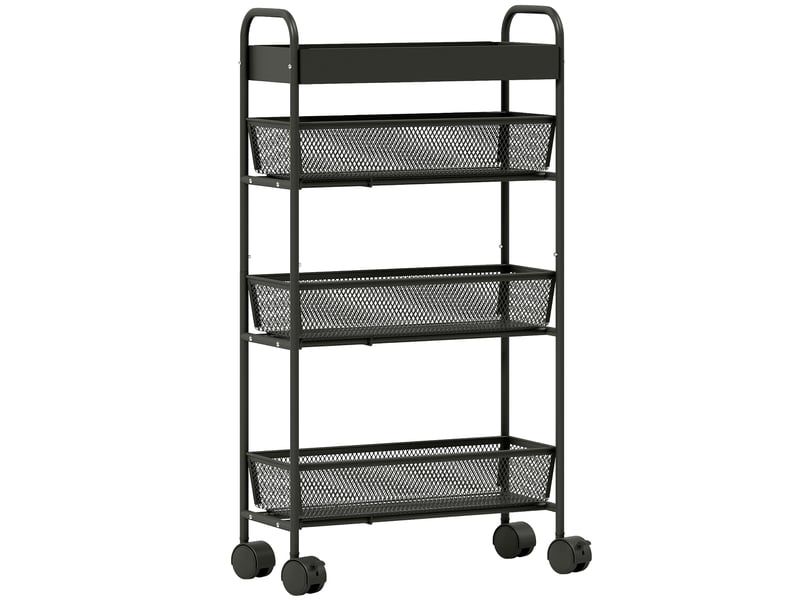  Chariot de rangement à 4 niveaux, desserte à roulettes, panier supérieur 19 x 43,2 x 80 cm noir, 3 paniers coulissants  - Conforama B