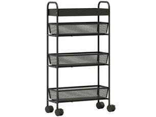 Chariot de rangement à 4 niveaux, desserte à roulettes, panier supérieur 19 x 43,2 x 80 cm noir, 3 paniers coulissants