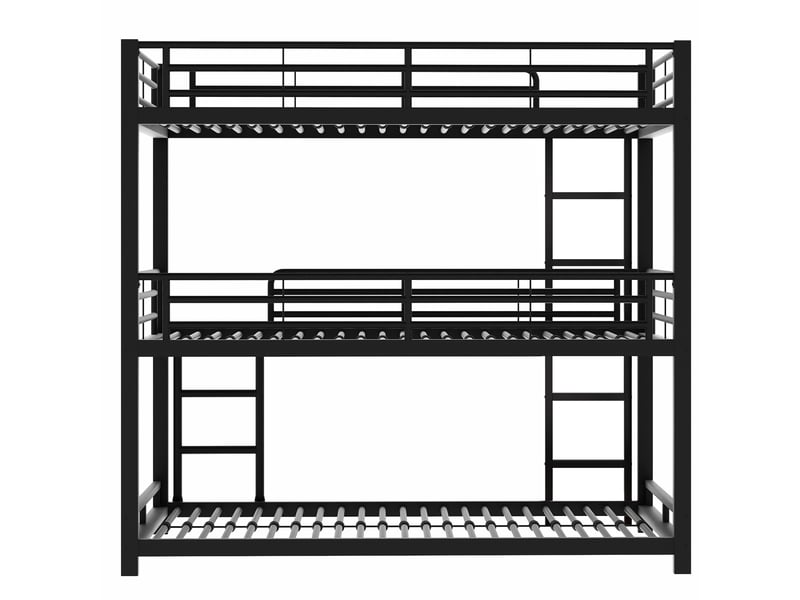  Lit superposé triple 90x200 cm - 3 couchages - barrières de sécurité - échelle intégrée - métal noir  - Conforama E