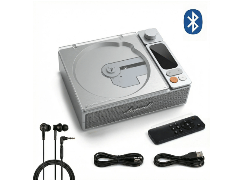 Lecteur cd portable bluetooth 5.1 avec batterie 4000 mah – platine cd hi-fi avec sortie optique, port usb, sortie casque jack 3,5 mm, écran led et télécommande – argent - Conforama A