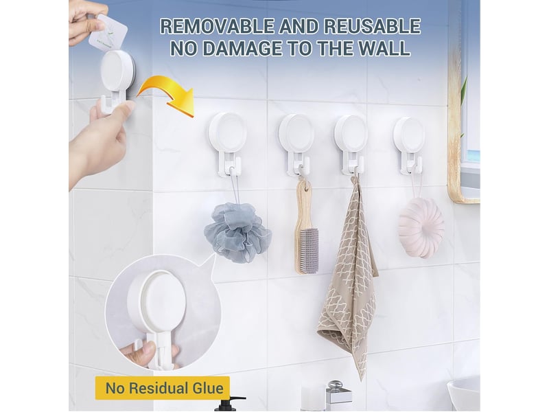  4 pièces crochet ventouse puissante, sous vide mural plastique douche réutilisable porte serviette, blanc SZPA133627JJZJ - Conforama E
