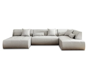 Canapé d'angle panoramique fixe LISA DESIGN ONYX 7 places Tissu gris