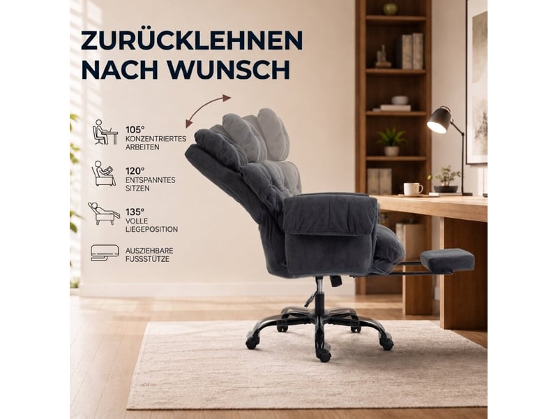  Chaise de bureau 80x77 cm, dossier et hauteur réglables, repose-pieds, métal, gris foncé  - Conforama C