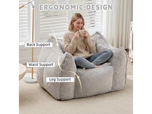 Fauteuil pouf géant 123 x 97 x 73 cm, fausse fourrure, mousse haute densité, coussin inclus pour salon et chambre - gris