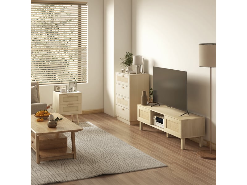  Commode design bohème en rotin avec 4 tiroirs, meuble de rangement pour le salon, le couloir, bois naturel, l'entrée  - Conforama W