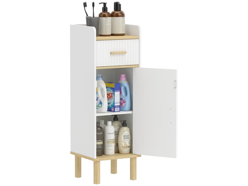  Meuble de salle de bain étroit avec étagère réglable, blanc  - Conforama B