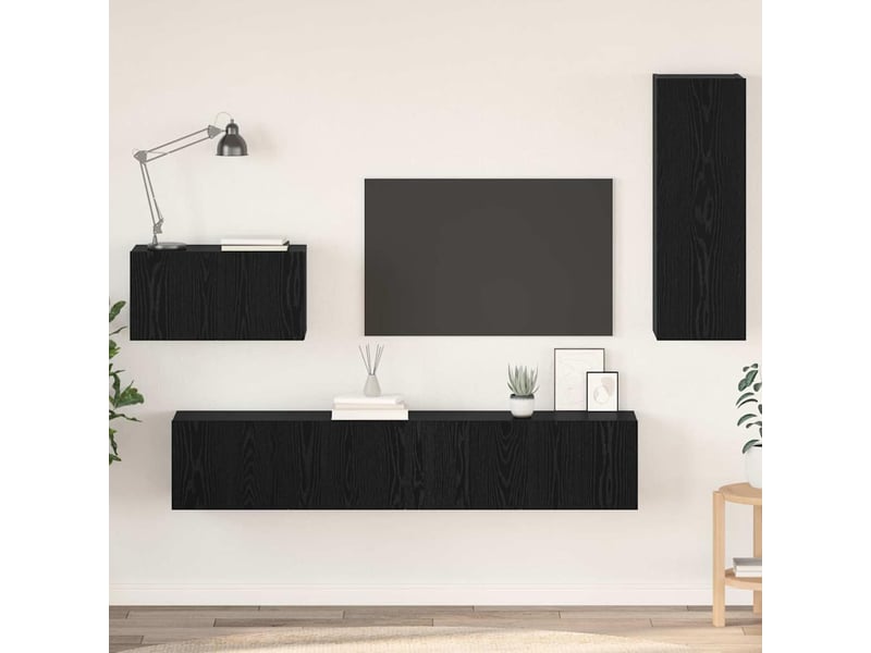  Meuble tv - banc tv - meuble de rangement mural 4 pcs chêne noir bois d'ingénierie  - Conforama B