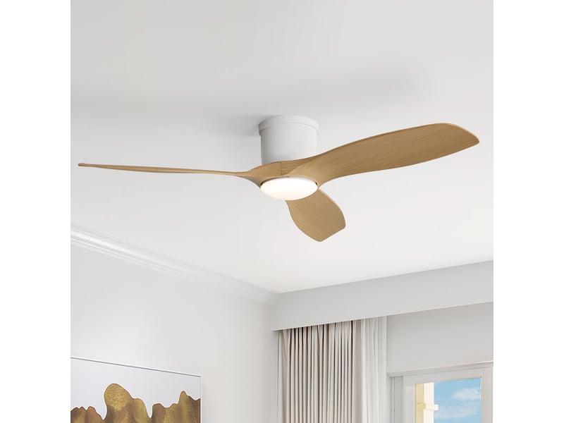  Ventilateur de plafond - avec télécommande et éclairage led et moteur réversible - abs - blanc - 132 x 132 x 22.9 cm - installation au plafond - salon et chambre EU-KBS-52K109-WH-DC-QMW - Conforama C