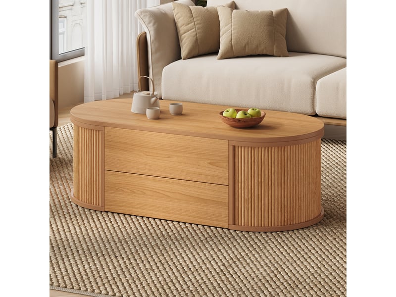  Table basse relevable 100x50x35 cm avec mécanisme hydraulique, 1 tiroir push-to-open et rangement caché, table de salon ovale en mdf, bois naturel OPULERANE TRADING LTD - Conforama D
