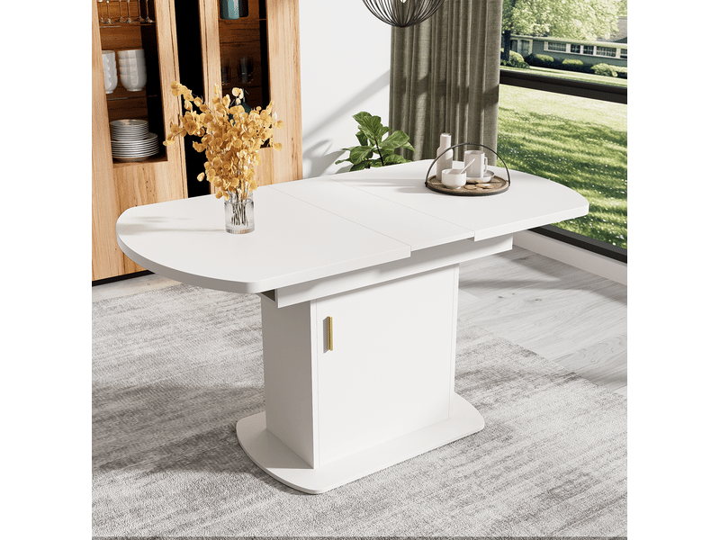 Table à manger ovale extensible 110-130 x 70 cm avec rangement, blanc et doré  - Conforama D