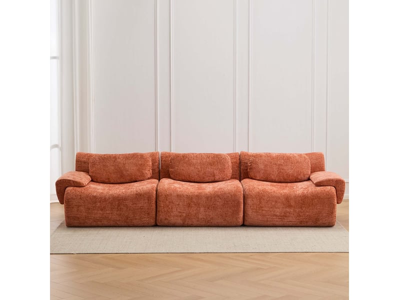  Canapé droit 3 places modenvie design ondulé en chenille orange 288 x 101 x 69 cm  - Conforama D